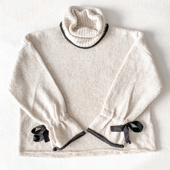 Zara Sweaters - Zara Contrast Tie-sleeve Turtleneck Sweater